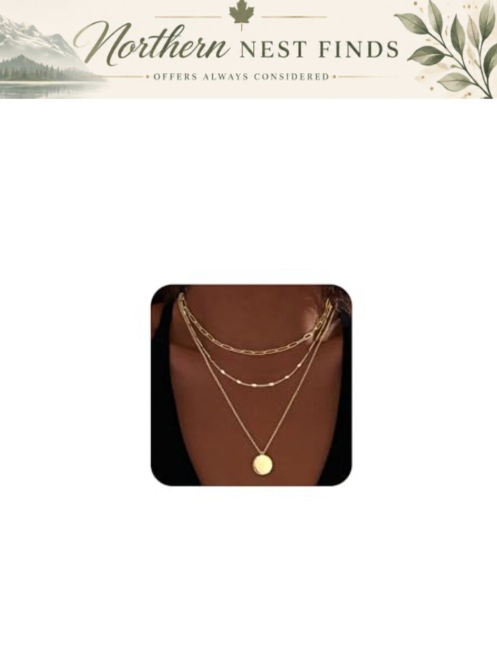 14k Gold Plated Layered Necklace Set Dainty Square Pendant Cuban Herringbone